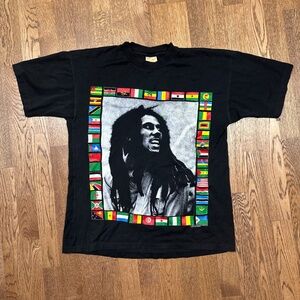Vintage 90s Bob Marley African Country Flags Single Stitch T Shirt Mens Large